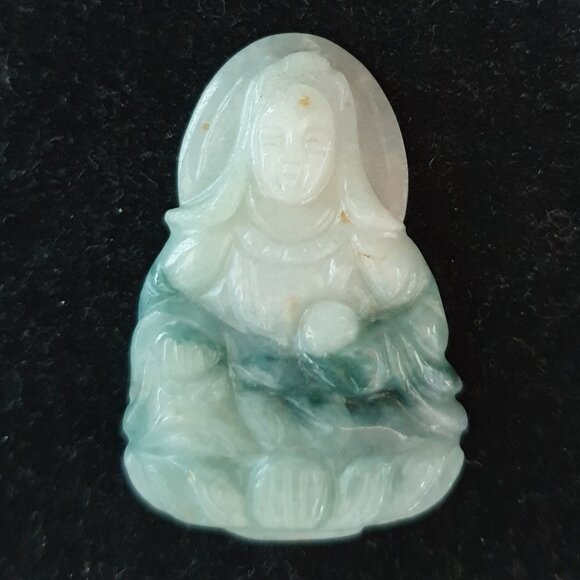 Vintage Natural Double-Sided Hand-Carved Jade Guan Yin Talisman Pendant - Picture 1 of 11